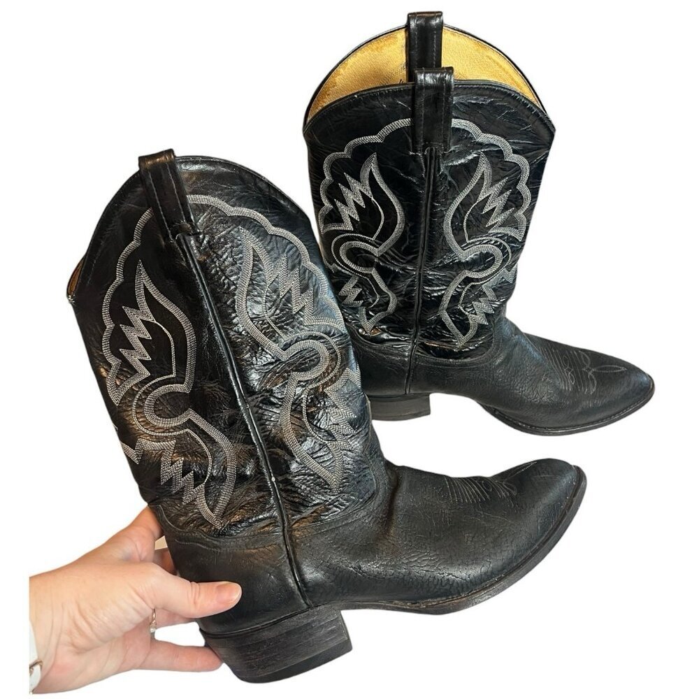 Tony Lama 6250 Black Shrunken Shoulder Leather Boots Mens Size 12 EE - Picture 3 of 8